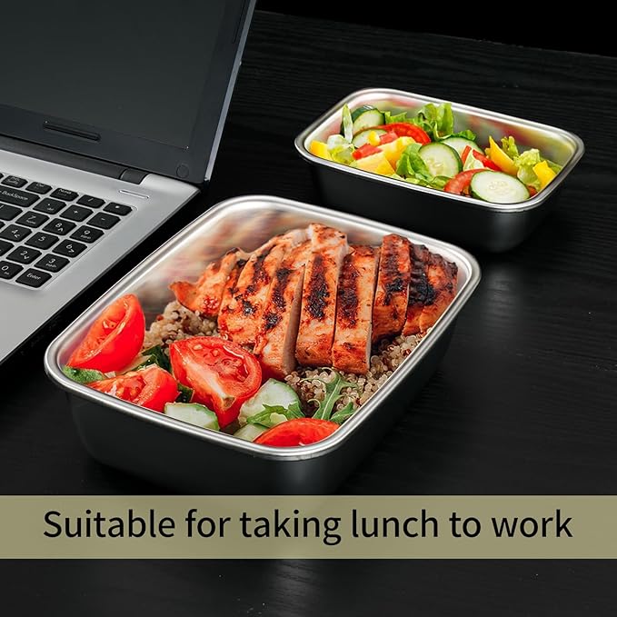 4PCS Stainless steel Food Storage Container with lids - Leakproof & Airtight for Kitchen,Meal Prep Lunch Box, Stackable Leftover Containers for Freezer Oven Safe 220ml/600ml/1500ml/2900ml