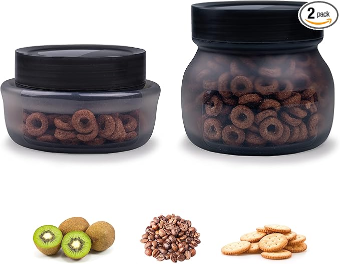 DeliOne Jars with Lids, Cookie Jar Set of 2, Leakproof, Airtight and Antioxidant, Suitable for Kitchen, Outdoor, Microwave, Freezer and Dishwasher Safe （Charcoal 34OZ）