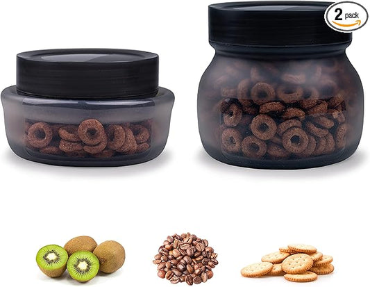 DeliOne Jars with Lids, Cookie Jar Set of 2, Leakproof, Airtight and Antioxidant, Suitable for Kitchen, Outdoor, Microwave, Freezer and Dishwasher Safe （Charcoal 34OZ）