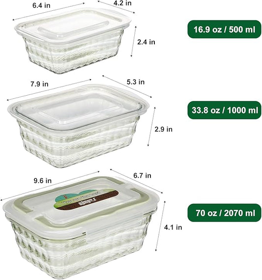 Taiuloo Set of 3 Food Storage Container, BPA Free Salad Bowls with Lids, Salad Lunch Container To Go with Handle, Plastic Meal Prep Storage Containers for Snacks, Fruits, Green