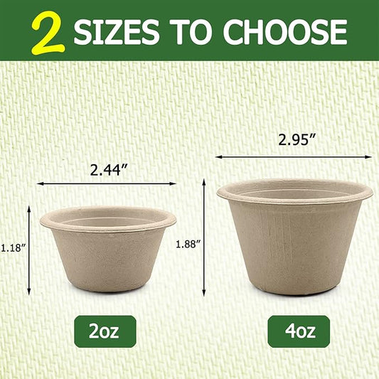 CAMKYDE 4 oz Disposable Bagasse Fiber Souffle Cups 100pk, 100% Natural Biodegradable Compostable Condiment cups Sample Cup Tasting Cup (Natural, Pack of 100)