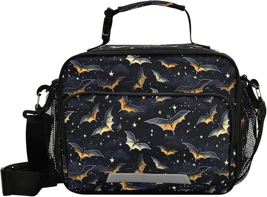 MNSRUU Student Lunch Bag Gothic Skull Bat Insulated DinnerTotes Picnic Bag Lunch Box with Adjustable Shoulder Strap for Teen Kids Adults