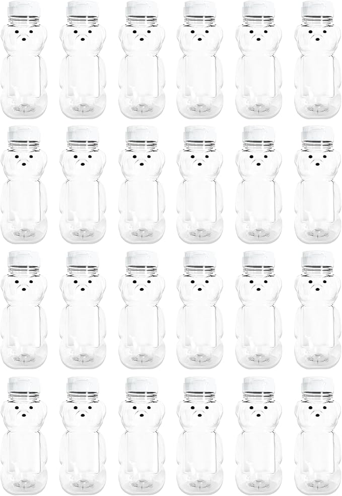 24 Pack of 8 Ounce Honey Bears with Sealable White Flip Top Lids (8 oz. Bear, 24pk, White)