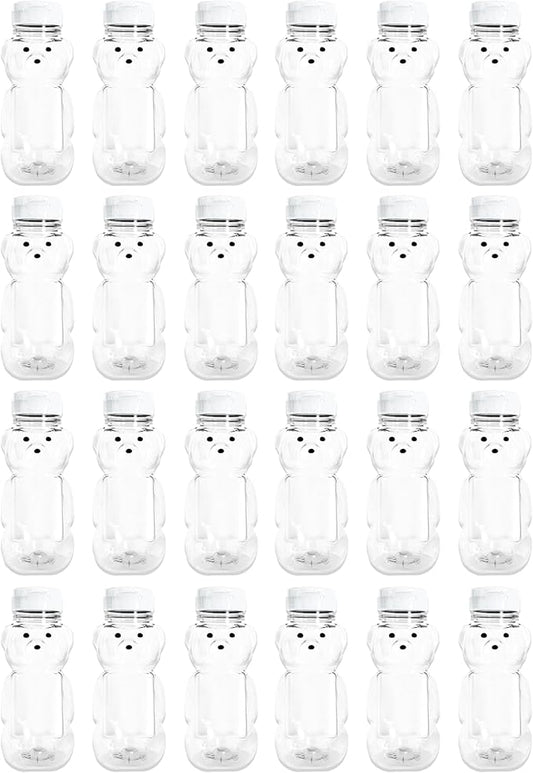 24 Pack of 8 Ounce Honey Bears with Sealable White Flip Top Lids (8 oz. Bear, 24pk, White)
