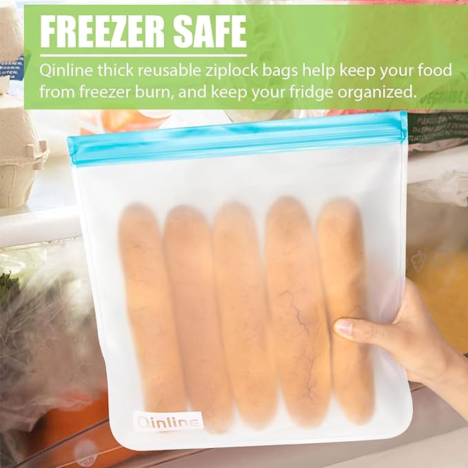 Reusable Food Storage Bags - 10 Pack Freezer Bags Silicone, Extra Thick Leakproof Lunch Bags for Salad Fruit Marinate Meats Travel - 10 Sandwich Storage Bag