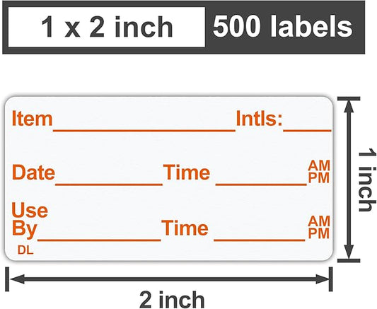 L LIKED 500 Stickers Use by 1 x 2 Inch Dissolvable Food Storage Labels for Containers Prep roll of 500 (Red)