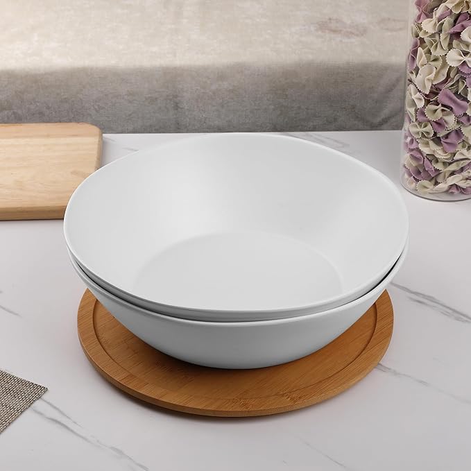 Melamine Serving Bowl, 2 Pack 12 inch Fruit Salad Bowls, 130 Oz Pasta Bowls Set of 2, Large White Serving Dishe/Mixing bowl for Entertaining, Break-Resistant Melamine Bowl