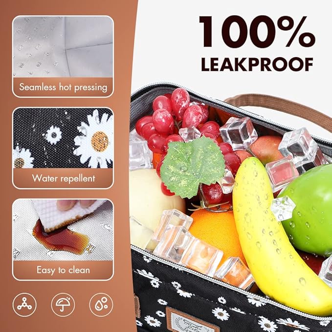 Lekesky Lunch Box for Women - Cute Insulated Lunch Bag, Fashion Ladies Lunch Tote Bag, Daisy