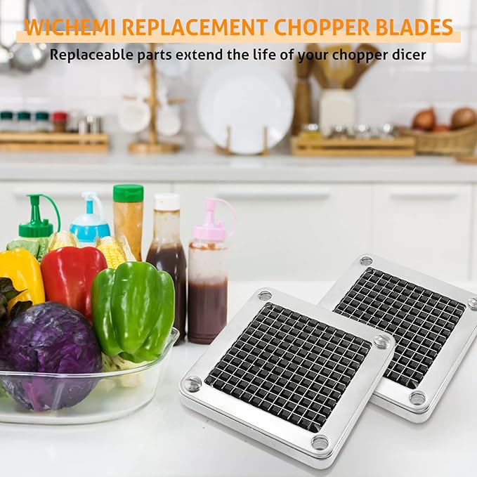 WICHEMI Replacement Chopper Blade 1/4" Blade Commercial Vegetable Chopper Stainless Steel Onion Chopper Dicer Blades and Pusher Block for Tomato Dicer French Fry Cutter (2 Pack)