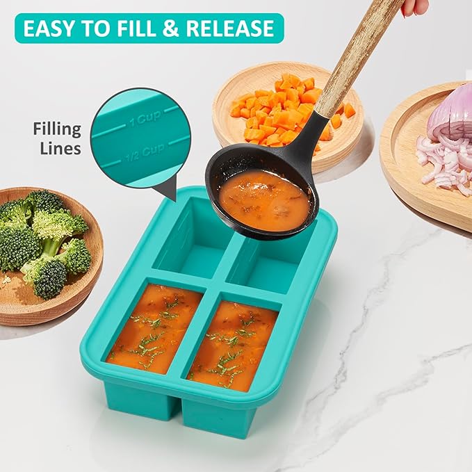 Bundle of 8 Pack Collapsible Food Storage Containers with Lid Blue + 3 Pack Silicone Freezer Trays with Lids Aqua