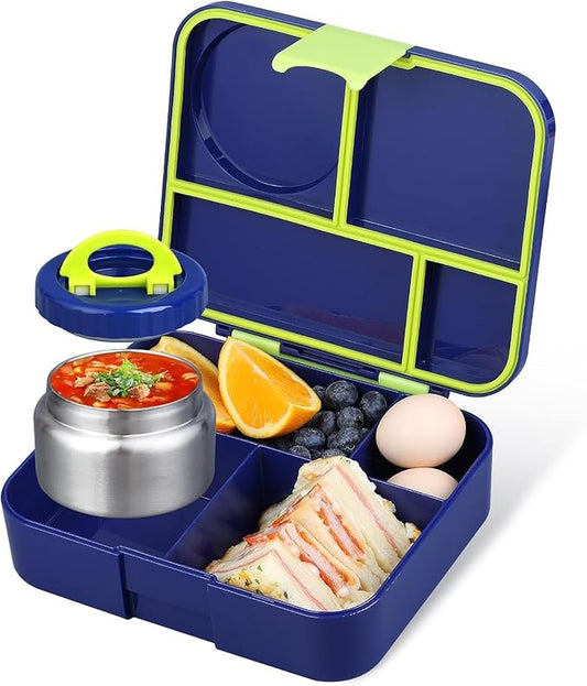 Bento Lunch Box for kids With 8oz Soup Thermo,Leak-proof Lunch Containers with 4 Compartment,Thermo Food Jar, BPA Free,Travel, School