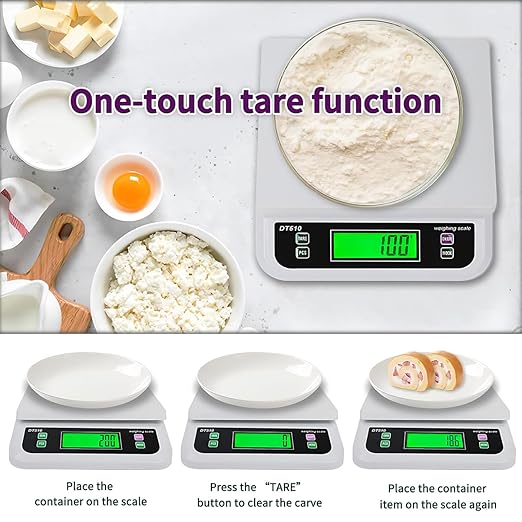 Large Food Scales for Kitchen 66LB 30kg Digital Kitchen Scale with Tare and Prep Counting Food Weight Baking Scale with LCD Display for Bakery (White, 30kg)