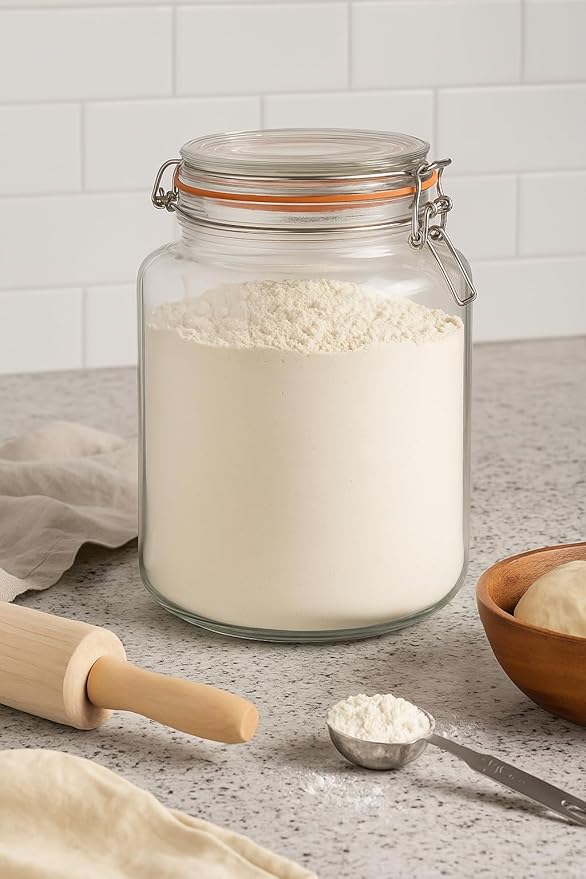 kitchentoolz Large 1 Gallon Glass Mason Jar with Hinged Lids, Extra Wide-Mouth Airtight Leakproof Sealed Canning Jars, Pickling Container, Preserving & Flour Storage - Pack of 2