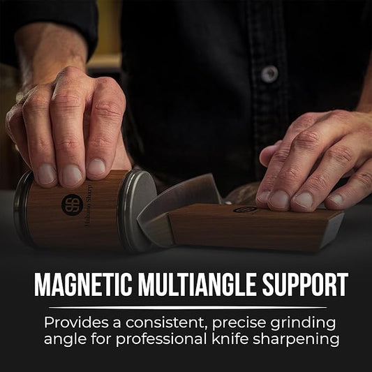 Rolling Knife Sharpener Kit - Diamond Sharpening Tool for Steel of Any Hardness, Knife Sharpener Stone with 15 & 20 Degree Magnetic Angle Support for Kitchen Knives, Easy to Use(Brown)