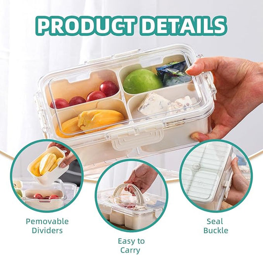 Divided Serving Tray with Lid-Snackle Box Charcuterie Container for Portable Snack Platters-Clear Organizer for Candy, lunch bento box,Perfect for Party,Travel(4 Compartments)