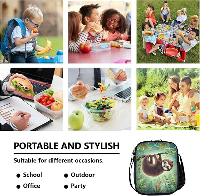 Sloth Backpack, Sloths Backpack Bundle 3 Pieces for Teens, Boys and Girls Sloth Backpack, Butterfly Insulated Lunch Bag and Butterfly Pencil Case Perfect for School and Everyday Use.