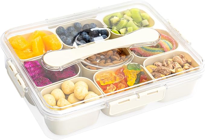 Snack Box Container, Portable Travel Charcuterie Board with Lid, Refrigerator Food Storage Box, Snack Organizer, Divided Storage Containers, chopped salad box (2 pack 9 Compartment)