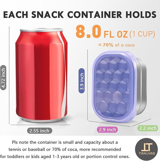 Kids Snack Pro - Stainless Steel Snack Containers for Kids | Easy Open Leak Proof Small Food Containers with Silicone Lids - Perfect Metal Toddler Lunch Box for Daycare and School (8oz*3)