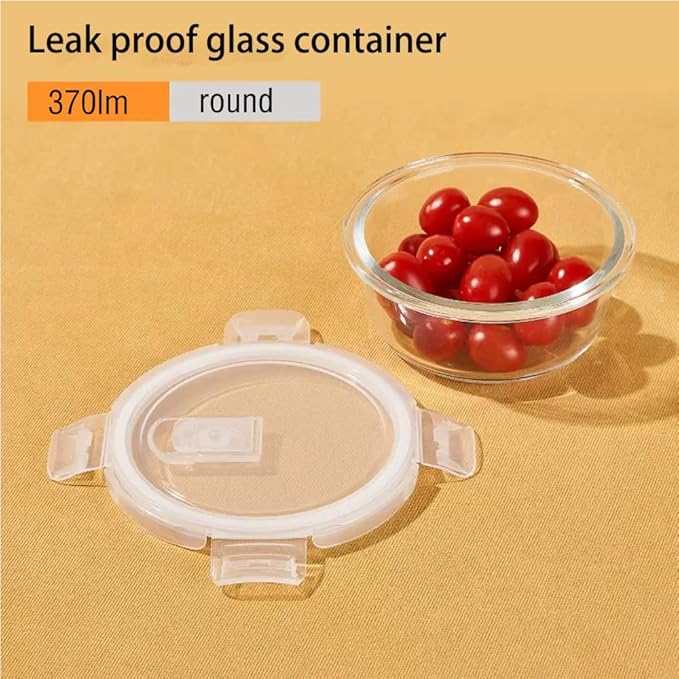4Pack Round Glass Food Storage Containers With Lids, 1.5 Cup Round Meal Prep Bowls With Lids BPA-Free, Small Glass Food Containers for Soup Leftover, Microwave, Dishwasher, Freezer Safe