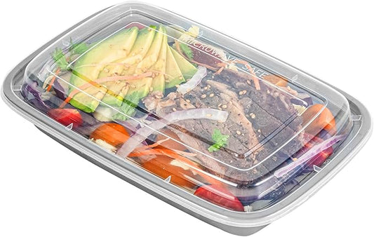 Restaurantware Asporto 16 Ounce Take Out Containers, 100 Food Containers With Lids - Microwavable, Disposable, Silver Plastic To Go Food Containers, No BPA, For Take Out And Delivery