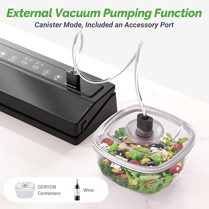 GERYON Vacuum Sealer Machine, Food Vacuum Sealer with Powerful Suction | Slim Design | Easy to Use | Led Indicator Lights for Sous Vide, Meal Prep, w/Starter Kits for Vacuum Seal Container
