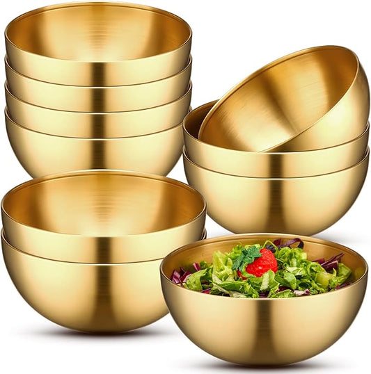 Nuogo 10 Pcs Stainless Steel Gold Mixing Bowls Gold Esthetician Bowls for Wedding Party 4th of July Baking Prepping Serving Facial Food Salad Fruit Snack Soup Cereal (5.9 Inch)