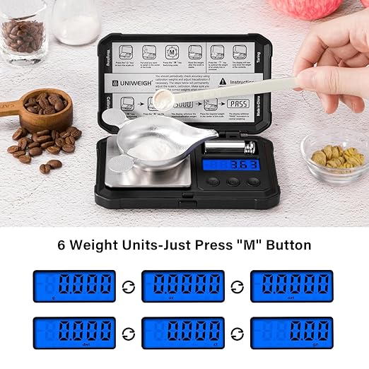Milligram Scale 50g/0.001g High Precision,Digital mg Scale with LCD/Tare,6 Units Jewelry Scale,Micro gram Scale for Powder,Coins,Gold,Reloading Scale,Included Cal Weight,Batteries