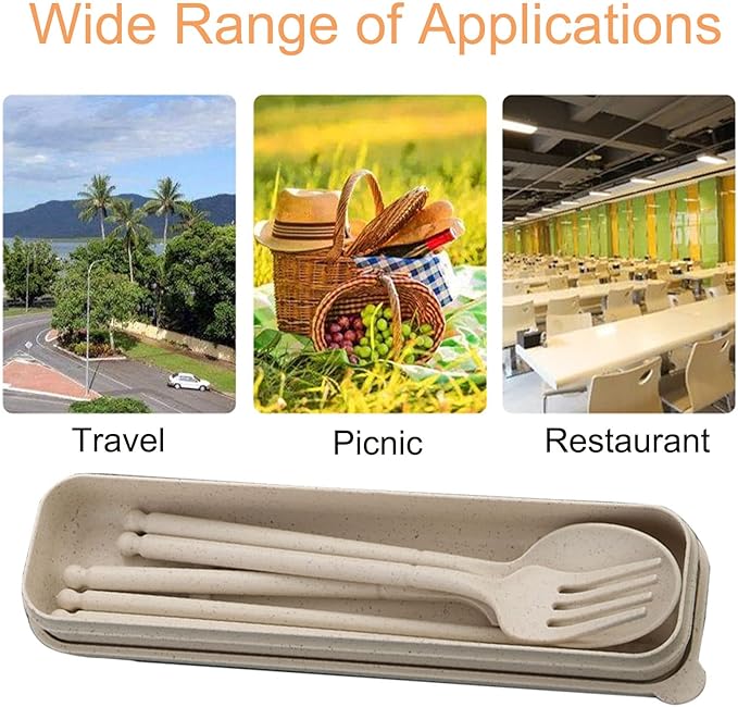 8 Colors Portable Utensils Sets with Case, Wheat Straw Cutlery Set, Reusable Travel Flatware Set, Spoon Fork Knife chopsticks Tableware Set for Outdoor Office Travel Picnic Camping