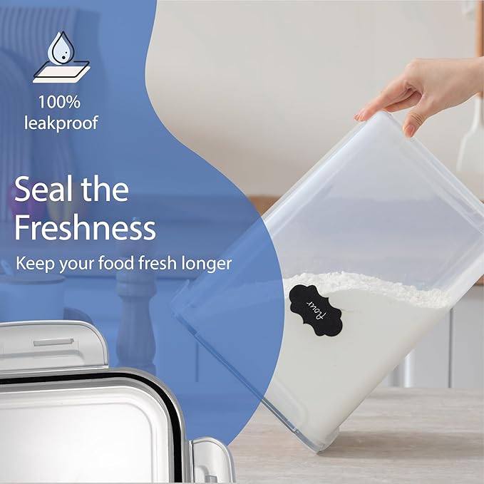 Chef's Path Airtight Food Storage Containers with Measuring Cups, Set of 2, 9.5L, 320Oz, Spacious, Leakproof Design Pantry Canisters for Flour, Sugar, and Bulk Food Storage - Transparent