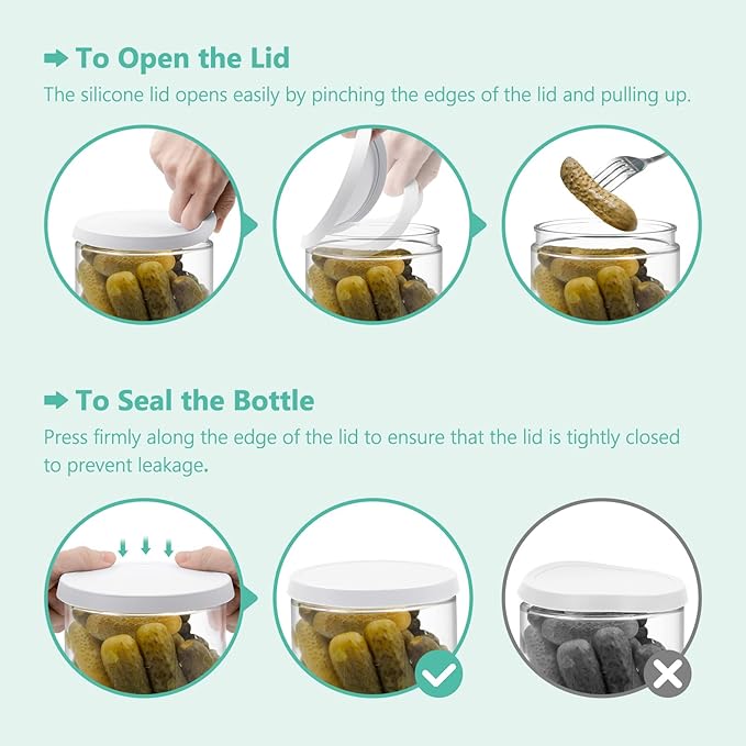Glass Pickle Jar with Strainer for Pickle Lover - 45 Oz Leakproof and Airtight Juice Separator for Olive, Gherkin, Chilli, BPA Free, Dishwasher and Refrigerator Safe (White&Green, 45oz*2pcs)