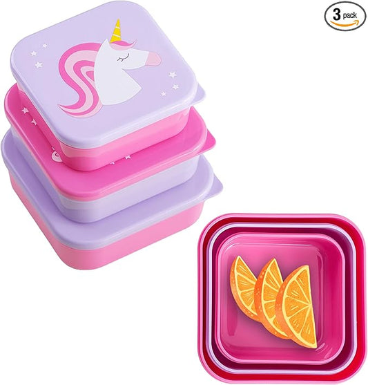 Wildkin Nesting Food Containers for Kids – Stackable, Airtight & Dishwasher Safe - Set of 3 - Unicorn