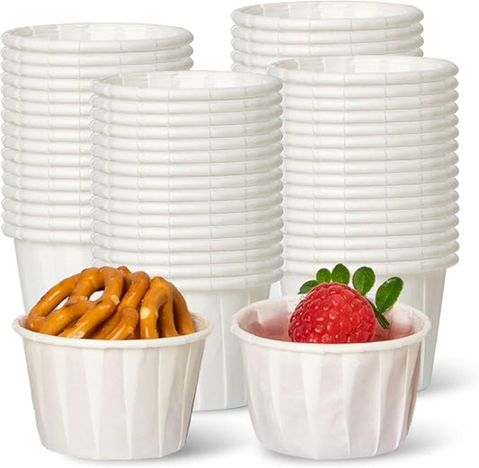[500 Pack] 1.25 oz Treated Paper Souffle Portion Cups for Condiments Samples Measuring Jello Shots Sauce Disposable Cup - White