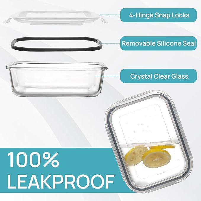 Vtopmart 10Pack 35oz Glass Food Storage Containers with Lids, Meal Prep Containers, Airtight Lunch Containers with Snap Locking Lids, for Microwave, Oven, Freezer and Dishwasher