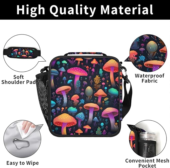 Lunch Bag Personalized Mushroom Lunch Bag Insulated Lunch Bag Reusable Lunch Box Picnic Travel Lunch Tote Bag Snack Bag