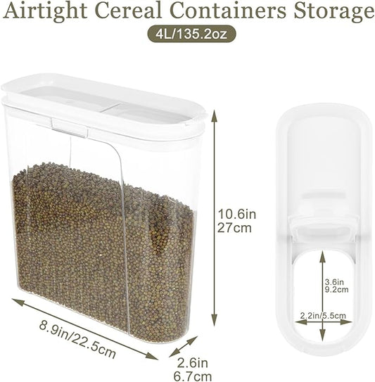 2 Pack Cereal Containers Storage, 4L/135.2oz Airtight Food Storage Container, Kitchen Storage Containers for Kitchen & Pantry Flour, Rice, Pasta, Pet Food