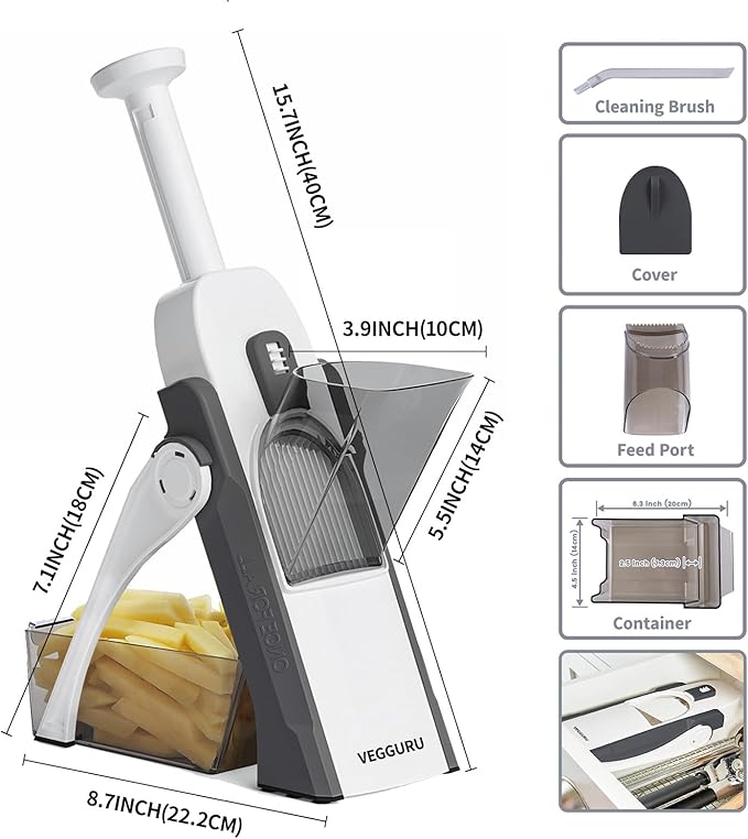 Vegetable Chopper With Adjustable Thickness - Safe Mandoline Food Slicer For Kitchen, Multifunctional Potato French Fry Cutter Onion Chopper Vegetable Cutter Slicer Dicer (Gray)