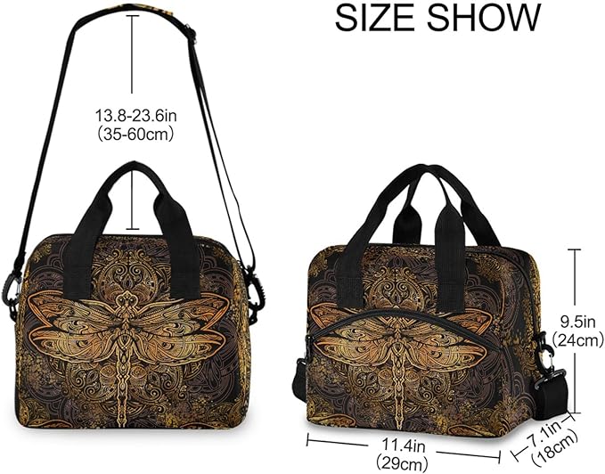 Dragonfly Mandala Insulated Lunch Bag Reusable Lunch Tote Bag Cooler Bag for Women Men Adult Lunch Box with Adjustable Shoulder Strap Leakproof Lunch Bag for Work School Picnic Camping