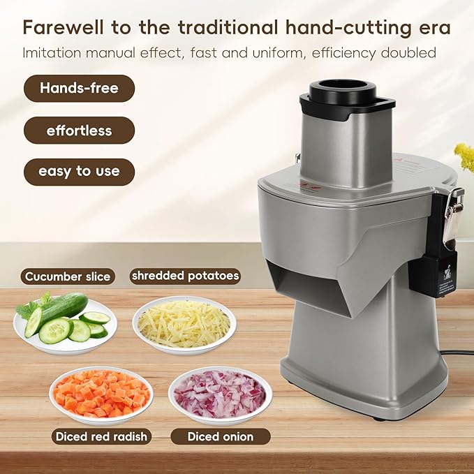 4 in 1 Commercial Vegetable Chopper Adjustable Thickness, Electric Vegetable Dicer Slicer Multifunctional Automatic for Onion Potato Cabbage Veggie Fruit Slicing Shredding Dicing and Slitting