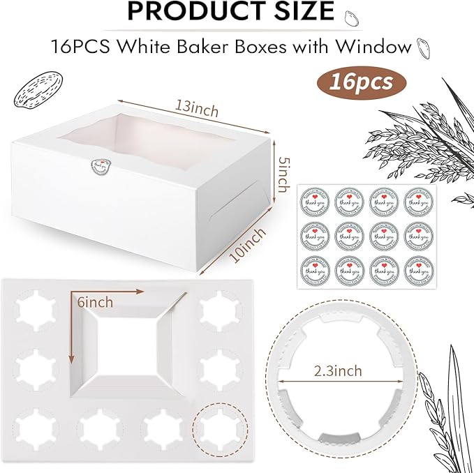16 Pcs Cake and Cupcake Combo Bento Boxes with Clear Lid and 8 Cupcake Holes for Vanlentine Wedding Birthday Party Bakery Baking Supplies (1+8/16Pcs)