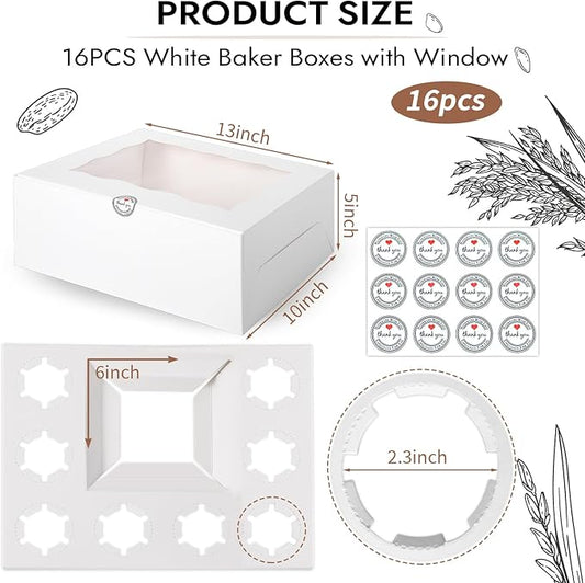 16 Pcs Cake and Cupcake Combo Bento Boxes with Clear Lid and 8 Cupcake Holes for Vanlentine Wedding Birthday Party Bakery Baking Supplies (1+8/16Pcs)