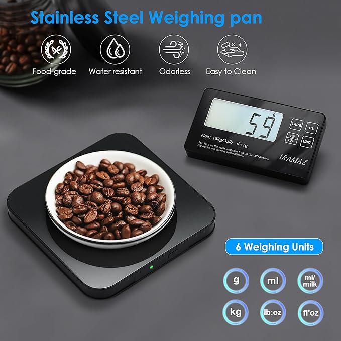 Food Scale with Detachable Display, 33lb Stainless Steel Kitchen Scales Digital Weight Grams and Ounces, Digital Food Scales for Kitchen, Baking Scale for Sourdough Bread, Food Weight Scale 1g/0.1oz