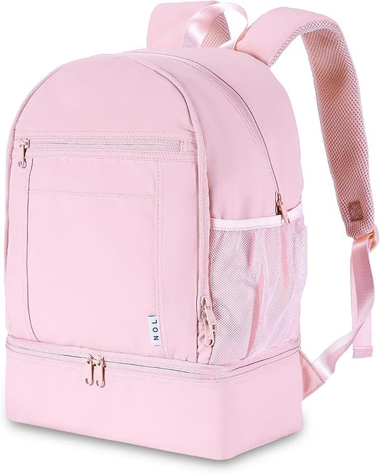 NOL Natural Organic Lifestyle Kids 2-in-1 Backpack & Insulated Lunch Bag - 16" Multi-Functional Large Compartments Backpack for School & Travel, Double Deck, Water Resistant, Leak-proof, Padded (Pink)