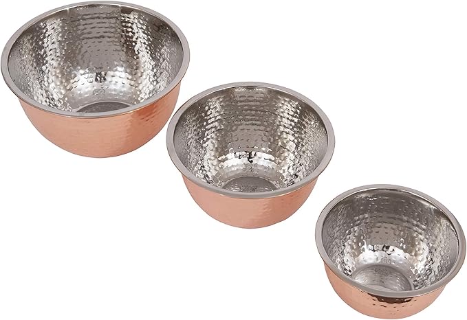 Creative Co-Op Hammered Stainless Steel Bowls in Copper Finish (Set of 3 Sizes)