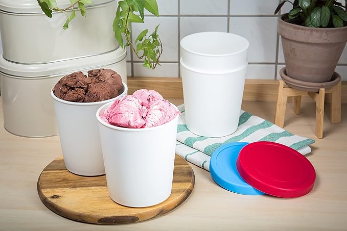 LIN Ice Cream Containers 4-Pack - 1Quart Reusable Round Storage Tubs for Homemade Ice Cream & Frozen Treats, Silicone Lids - Non-BPA Plastic - Dishwasher-Safe - No Freezer Burn