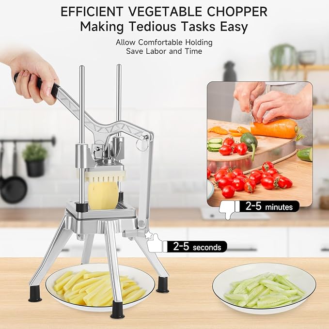 Commercial Vegetable Chopper, Stainless Steel French Fry Cutter Heavy Duty Potato Dicer Fruit Slicer for Restaurant Home Kitchen (1/2"+3/8"+1/4" Blades)