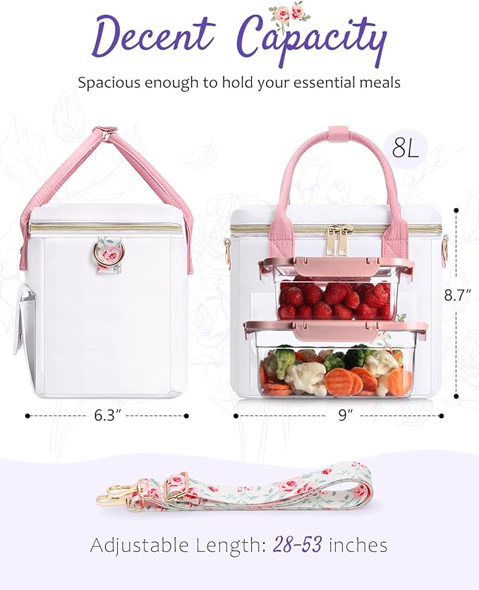 Small Insulated Lunch Bag Box Women - Leakproof Water-Repellent Lightweight Cooler with Removable Strap for Work Picnic - Teacher Mothers Day Christmas Birthday Gifts