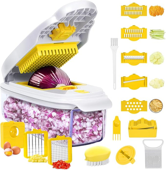 Ergonomic Dicer with 2mm Crinkle Cut for Air Fryer Enthusiasts (White & Yellow 10 in1)