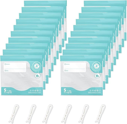 Sous Vide Bags Reusable, Vacuum Food Storage Bag 20 pcs (8.7 * 8.3in) Comes with 6 Sealing Sliders Thicken PA&PE Material Double Zipper Long-lasting Freshness Bag for Cooking, Food Storage S 20pcs