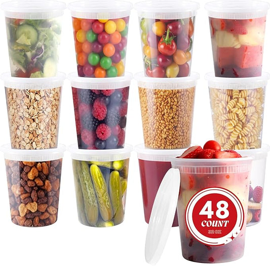 48 Sets Deli Containers with Lids,32oz Plastic Food Storage Containers,Leakproof Soup Container with Airtight Lids,Freezer Storage Container for Soup,Stackable,Dishwasher,Microwave Safe
