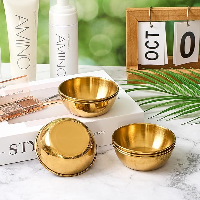 12 Pcs 3. 23 In DIY Face Mask Mixing Bowl Stainless Steel Esthetician Facial Mask Bowl Facial Small Mixing Esthetician Supplies for Lady Women Skincare Home Salon Cosmetic Beauty (Gold)